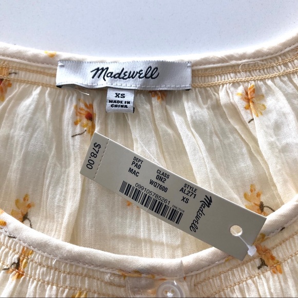 NWT Madewell Smocked Button Up Top in French Daisy XS - Picture 5 of 7